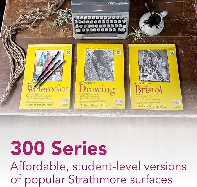 Strathmore 300 Series Mixed Media Paper Pad, Side Wire Bound, 9x12 inches, 40 Sheets (117lb/190g) - Artist Paper for Adults and Students - Watercolor, Gouache, Graphite, Ink, Pencil, Marker