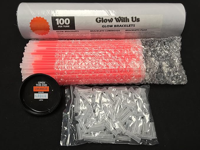 Glow Sticks Bulk Wholesale Bracelets, 1000 8” Orange Glow Stick Glow Bracelets, Bright Color, Glow 8-12 Hrs, Glow Party Favors Supplies, Sturdy Packaging, GlowWithUs Brand
