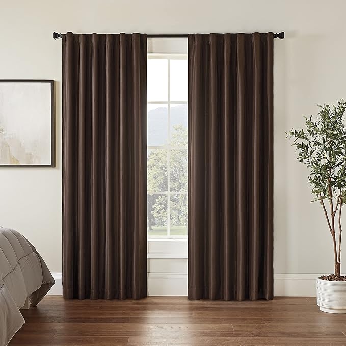 Eclipse Fresno Modern Blackout Thermal Rod Pocket Window Curtain for Bedroom (1 Panel), 52" x 84", Espresso