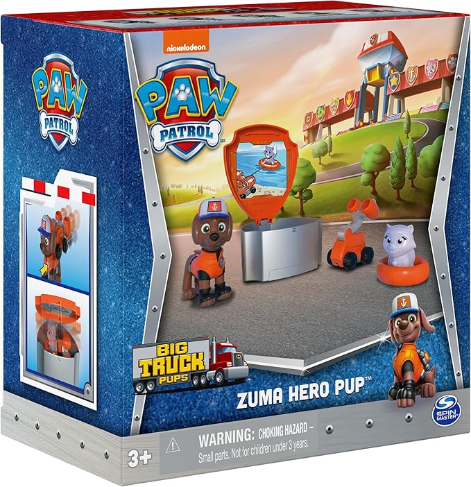 Paw Patrol, Big Truck Pups Zuma Action Figure with Clip-on Rescue Drone, Command Center Pod and Animal Friend Kids Toys Ages 3 and up