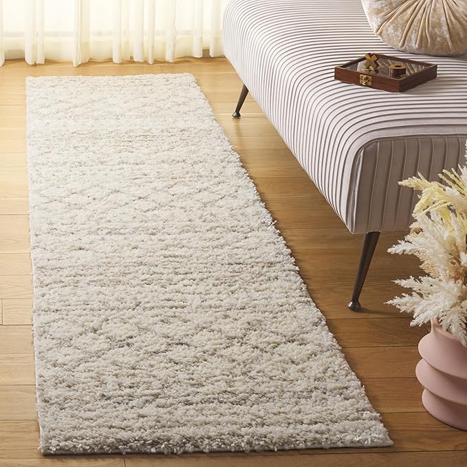 SAFAVIEH Arizona Shag Collection 2'3" x 22' Ivory/Beige ASG741A Moroccan Non-Shedding 1.6-inch Thick Living Room Dining Entryway Foyer Hallway Runner Rug