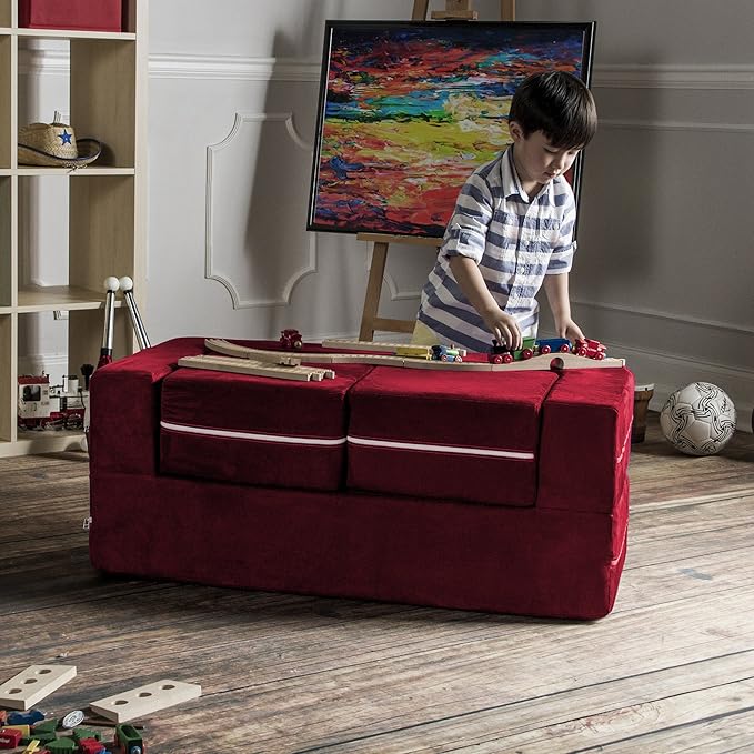 Jaxx Zipline Kids Modular Loveseat & Ottomans/Fold Out Lounger, Cherry