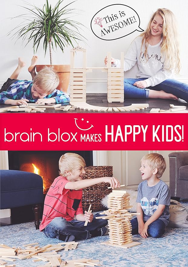 Natural Wooden Blocks for Kids Ages 4-8 - Montessori Blocks for Hands-on Learning - STEM and Architecture for Kids (100 Building Blocks)