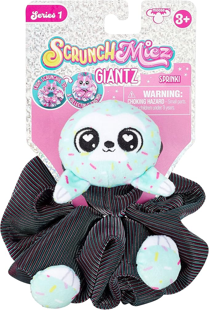 Scrunchmiez Giantz, These Cute Oversized scrunchies Magically Transform from Hair Accessory to Lovable Plush Collectible Friend and Backpack Clip! - Sprinki The Sloth, Multicolor, (96533)