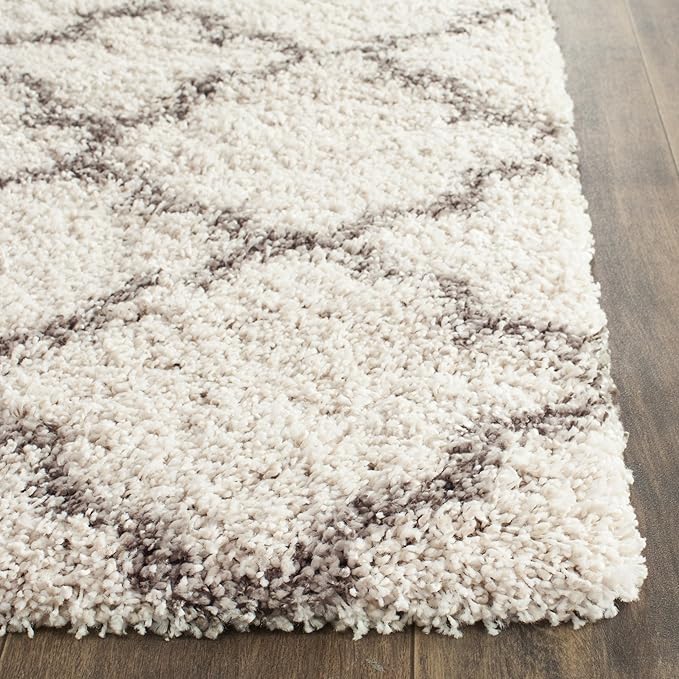 SAFAVIEH Hudson Shag Collection Runner Rug - 2'3" x 12', Ivory & Grey, Moroccan Trellis Design, Non-Shedding & Easy Care, 2-inch Thick Ideal for High Traffic Areas in Living Room, Bedroom (SGH282A)