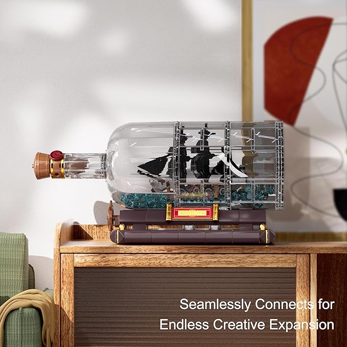 Mould King Ship in a Bottle Kit, Pirate Ship Building Set, 10070 Drift Bottle Toys Blocks with Stand Pirate Boat Model, Collection for Adults Kids Aged 8+, 778 Pieces