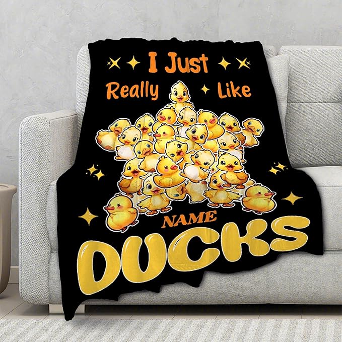 Costom Name Just Really Like Ducks Adult duck Blanket Kids Funny Blanket Suitable for Bedroom bed sofa Crib Couch Chair outdoor All Season Items That Yellow Duck Lovers Will Love 60"x50"for Teens