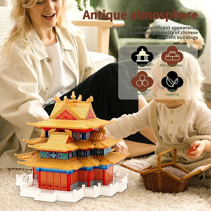 Architecture Building Sets for Adults Micro Mini Blocks, Turret of Palace Building Bricks Set for Kids, Chinese Architecture Kits Creative Present for Ages of 14+(2460PCS)