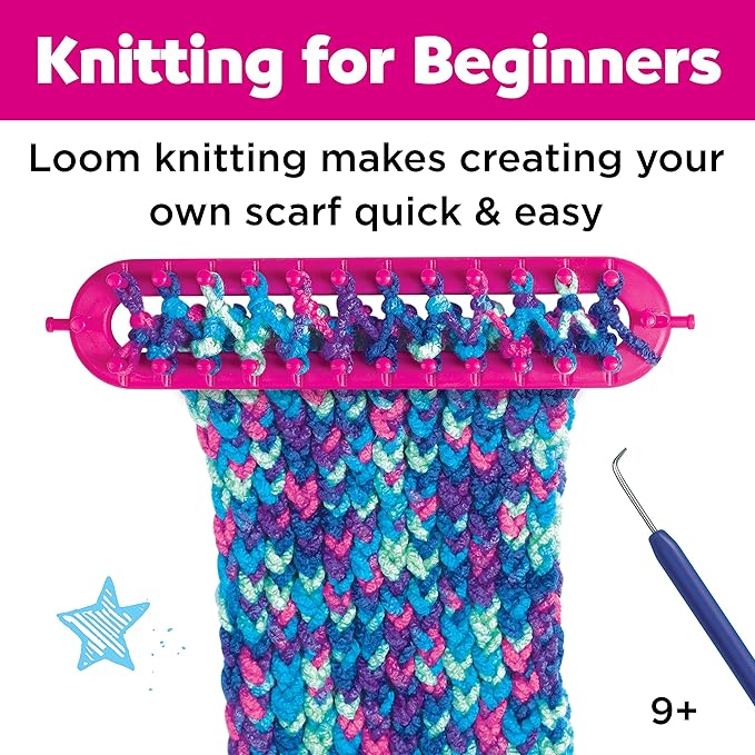 Creativity for Kids Quick Knit Button Scarf - Kids Knitting Kit for Beginners, Arts and Crafts for Ages 8-12+, Rainbow Yarn, OneSize