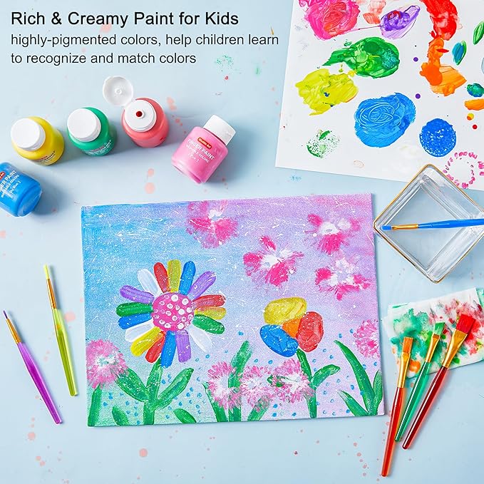 Kids Washable Finger Paints Set, Shuttle Art 33 Pack Non Toxic Kids Painting Set with 10 Colours (60ml) Finger Paints, Paint Pad, Sponge Paint Brushes, Eco Natural for Children and Toddler