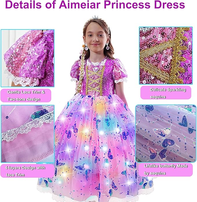 Light Up Girls Halloween Costume Snow Princess Dress Ice Christmas Costumes Toddler Kids Costume with Accessories