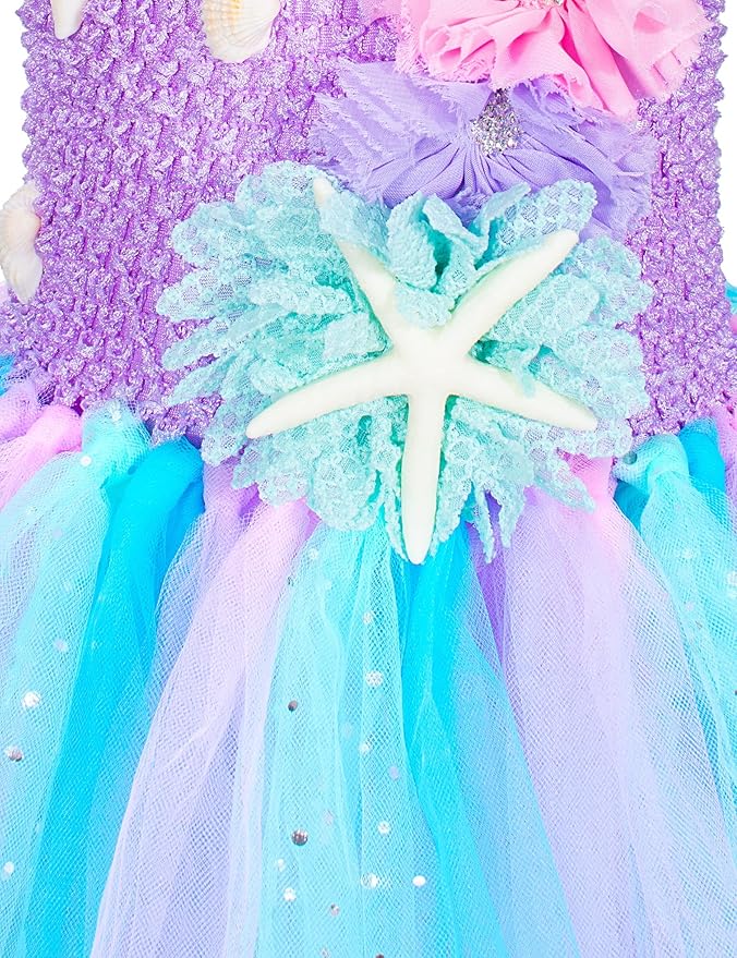 Little Mermaid Tutu Dress for Girls - Princess Mermaid Ariel Costume with Accessories