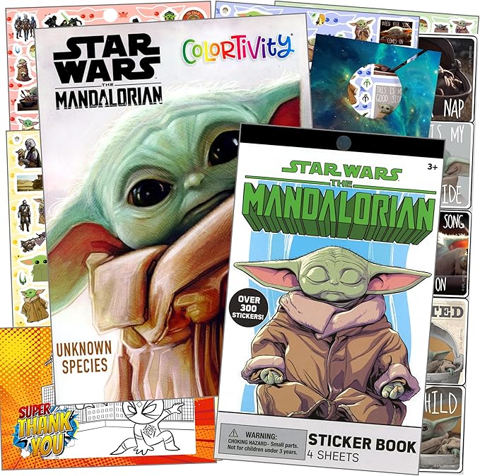 Disney Studios Star Wars Mandalorian Coloring Book Set - Bundle Includes Baby Yoda Stickers and Specialty Door Hanger(Star Wars Classic)