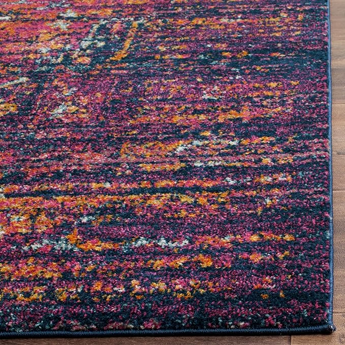 SAFAVIEH Evoke Collection 2'2" x 7' Blue / Fuchsia EVK275F Oriental Medallion Distressed Non-Shedding Living Room Entryway Foyer Hallway Bedroom Runner Rug