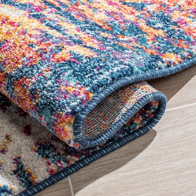 SAFAVIEH Evoke Collection Area Rug - 6'7" Square, Navy & Orange, Modern Abstract Design, Non-Shedding & Easy Care, Ideal for High Traffic Areas in Living Room, Bedroom (EVK272N)
