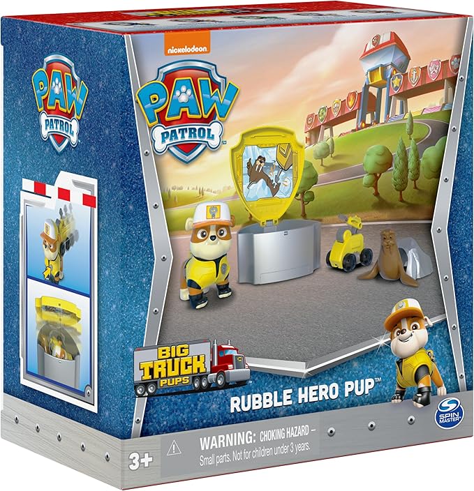 Paw Patrol, Big Truck Pups Rubble Action Figure with Clip-on Rescue Drone, Command Center Pod and Animal Friend Kids Toys Ages 3 and up