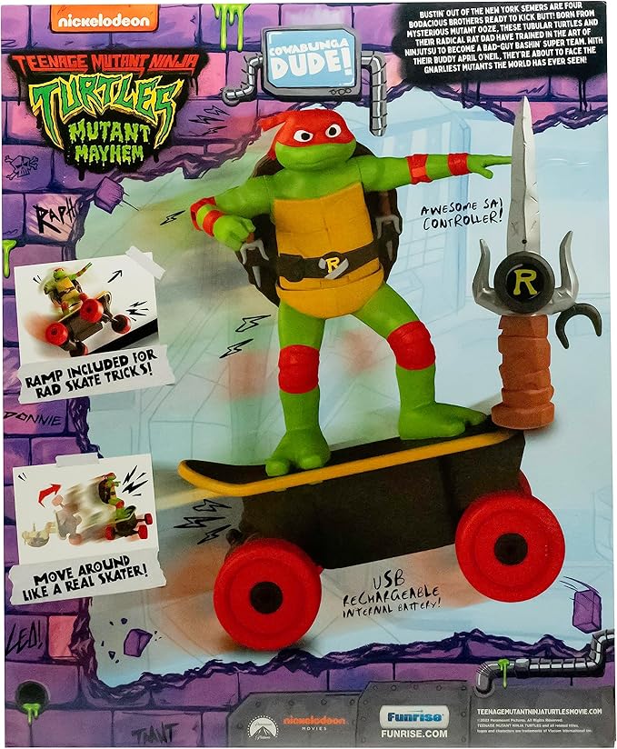 Teenage Mutant Ninja Turtles Raphael Cowabunga Skate RC - Imitates Real Skate Tricks - 2.4 GHz Remote Control - Ages 3+
