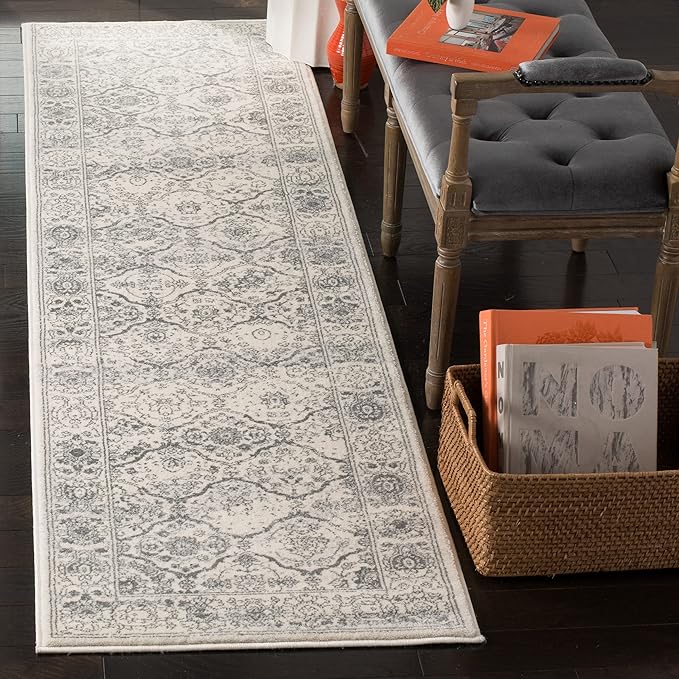 SAFAVIEH Carnegie Collection Runner Rug - 2'3" x 12', Cream & Dark Grey, Vintage Distressed Design, Non-Shedding & Easy Care, Ideal for High Traffic Areas in Living Room, Bedroom (CNG691K)