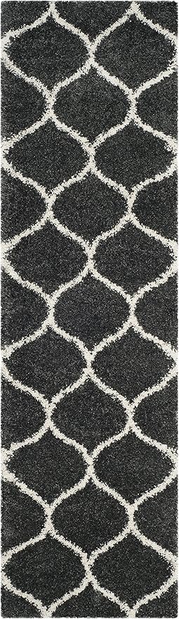 SAFAVIEH Hudson Shag Collection Runner Rug - 2'3" x 6', Dark Grey & Ivory, Trellis Design, Non-Shedding & Easy Care, 2-inch Thick Ideal for High Traffic Areas in Living Room, Bedroom (SGH280G)