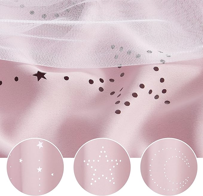 NICETOWN Kids Blackout Curtains for Bedroom - Grommet Thermal Insulated Hollow-Out Moon Star Double Layer Curtains for Nursery Living Room, Set of 2 Panels, 34 x 84 Inch Long, Pink
