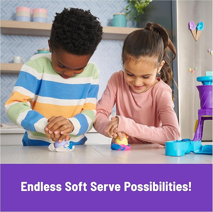 Kinetic Sand, Soft Serve Station with 14oz Play Sand (Blue, Pink & White), 2 Ice Cream Cones & 2 Tools, Sensory Toys for Kids Ages 5 and up