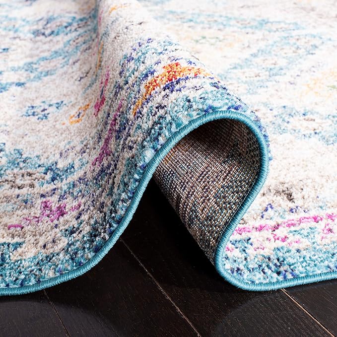SAFAVIEH Madison Collection Runner Rug - 2'2" x 6', Dark Blue & Yellow, Boho Diamond Distressed Design, Non-Shedding & Easy Care, Ideal for High Traffic Areas in Living Room, Bedroom (MAD418N)