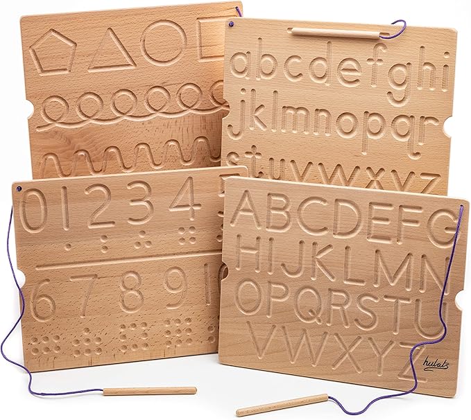 Learn to Write - Number & Letter Tracing Boards for Kids Ages 3-5 - Wooden Alphabet Learning Montessori 3 Year Old Toddler Writing Tools Beginners - Homeschool Preschool Classroom Must Haves