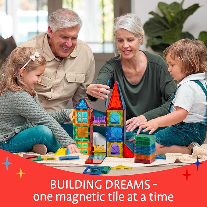 Magnetic Tiles 123 PCS + Zippered CASE, Magnetic Tiles for Kids Toy for 3 4 5 6 7 8 Year Old Boys & Girls, Great Gift for Kids Aged 3-8