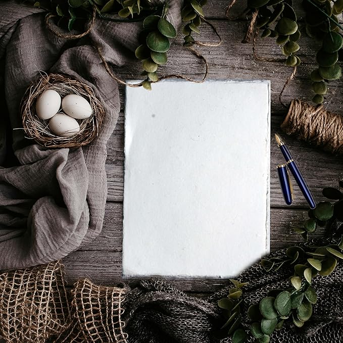 50 Pack Cotton Watercolor Paper with Deckle Edge 200 GSM Rough Textured Watercolor Paper for Writing