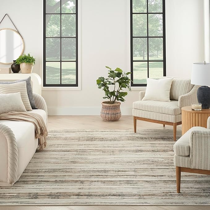 Nourison Serenity Home Abstract Ivory Beige 9' x 12' Area Rug, Easy Cleaning, Non Shedding, Bed Room, Living Room, Dining Room, Backyard, Deck, Patio (9x12)