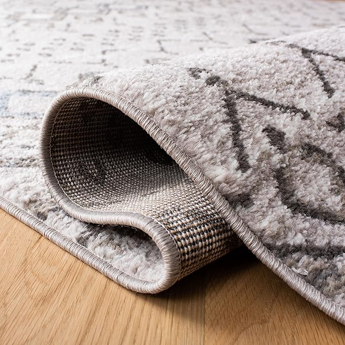 SAFAVIEH Amsterdam Collection Runner Rug - 2'3" x 22', Light Grey & Brown, Moroccan Boho Design, Non-Shedding & Easy Care, Ideal for High Traffic Areas in Living Room, Bedroom (AMS108F)