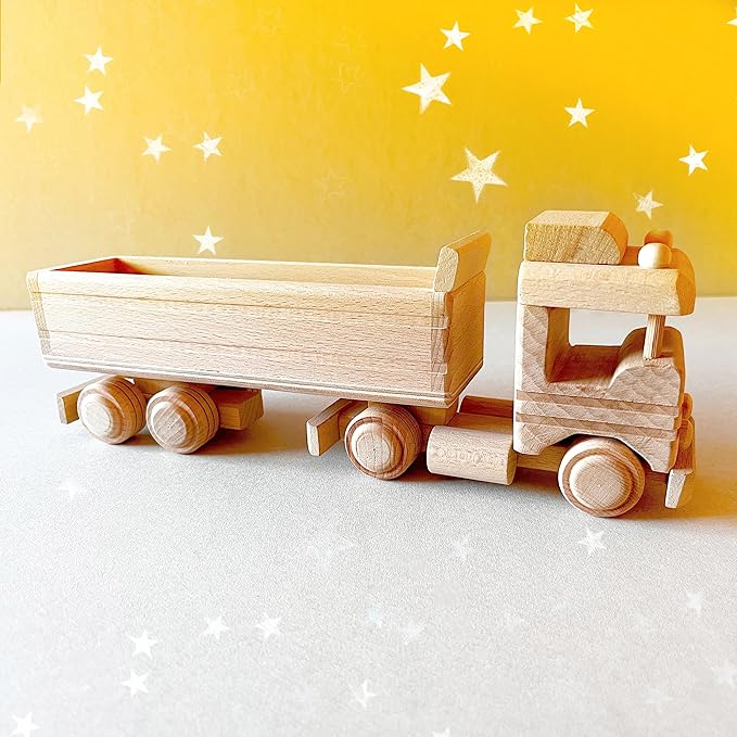 Wooden Truck Toy - for 3+ Yr Children - Handmade in Poland - Natural Unfinished Wood Eco Friendly Toy