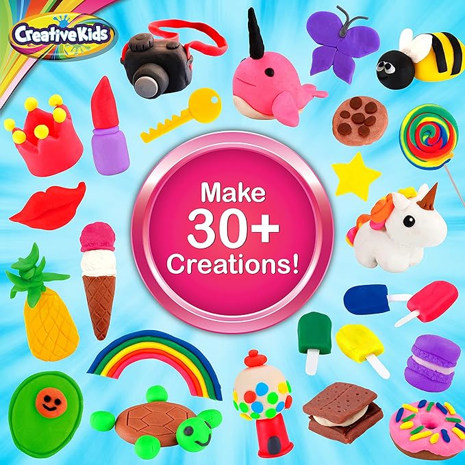 Creative Kids Clay Charms - Sculpt Over 30 Various Clay Charms - Make Charm Bracelets and Keychains with 13 Air Clay Colors - Great Kids Activity Birthday Gift for Boys and Girls Ages 6+