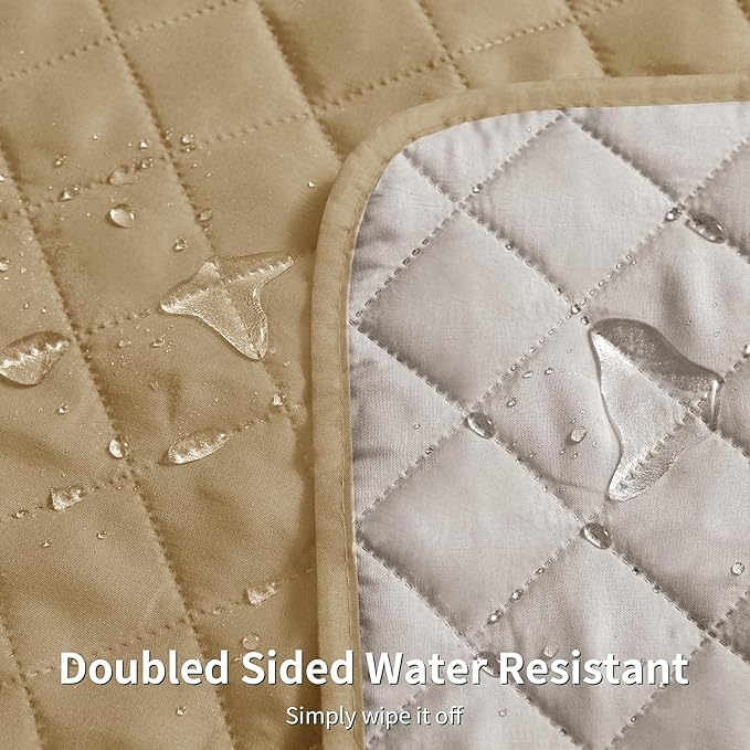 CHUN YI Loveseat Cover, Water Resistant Slipcover for 2 Cushion Couch, Washable Sofa Cover with Adjustable Strap Storage Pocket for Living Room Dog Pet (Loveseat, Khaki)