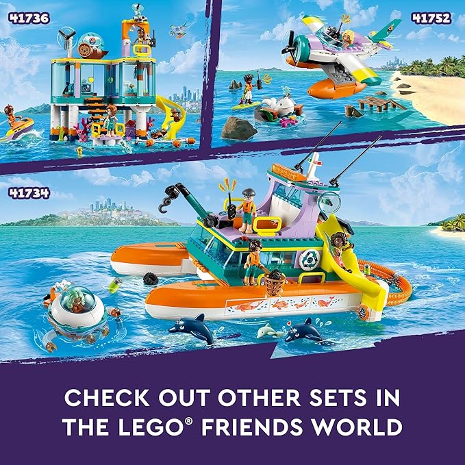 LEGO Friends Sea Rescue Boat 41734 Building Toy Set for Boys & Girls Ages 7+ Who Love The Sea, Includes 4 Mini-Dolls, a Submarine, Baby Dolphin and Toy Accessories for Ocean Life Role Play