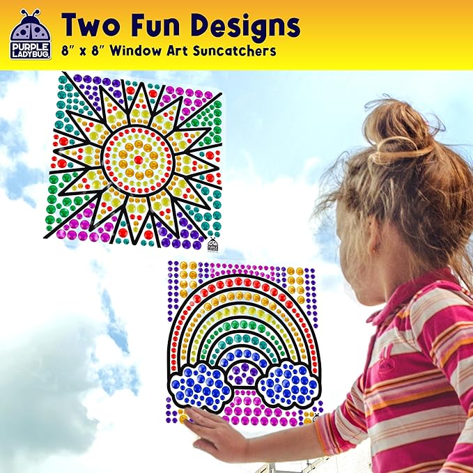 PURPLE LADYBUG Sungemmers Window Gem Art Suncatcher Kits – Easter Gift Basket Stuffers for Kids, Birthday Gifts for Girls & Boys, Crafts for Ages 4-10, Fun DIY Art Kit for Kids 6-12