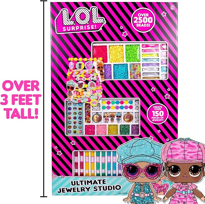 L.O.L. Surprise! Double Feature Ultimate Jewelry Studio, Over 2500 Beads, Create 150+ Pieces of Jewelry, Includes LOL Surprise Charms & Rotating Charms, Bead Kit For Kids Ages 6, 7, 8, 9