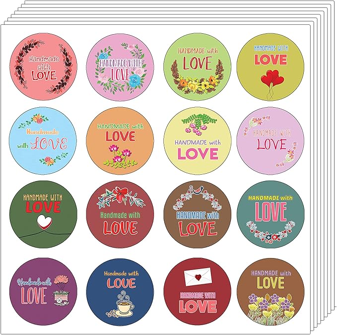 Creanoso Handmade with Love Stickers - Floral (10-Sheet) - Colorful and Unique Designs Perfect for Any Occasions as Gifts, Party Favors, or for Personal Use