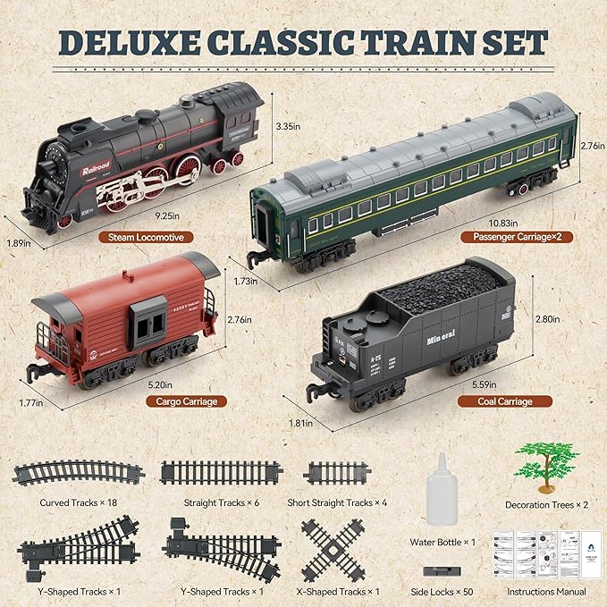 Train Set with More Tracks & Carriages, Luxury Train Toys with Smoke, Light and Sound, Christmas Train Sets for Around The Tree, Toy Train Set for 3 4 5 6 7 8+ Years Old Boys Toddlers Gifts