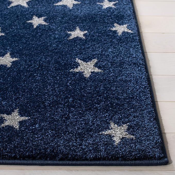 SAFAVIEH Carousel Kids Collection Accent Rug - 4' x 6', Navy & Grey, Non-Shedding & Easy Care, Ideal for High Traffic Areas for Boys & Girls in Playroom, Nursery, Bedroom (CRK135N)