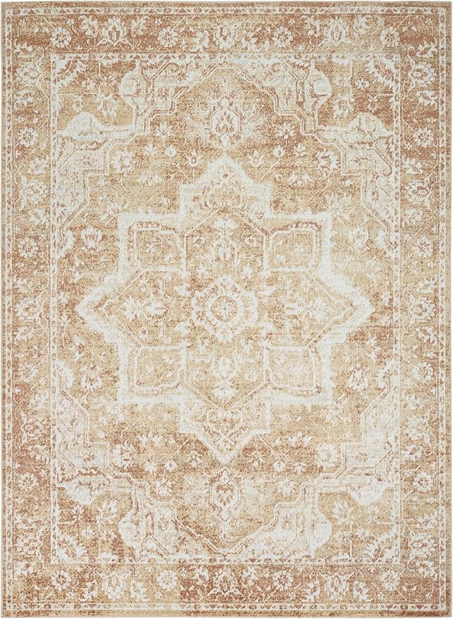 Nourison Astra Machine Washable Rust 4' x 6' Area Rug - Easy Cleaning, Non Shedding, Bed Room, Living Room, Dining Room, Kitchen (4' x 6')
