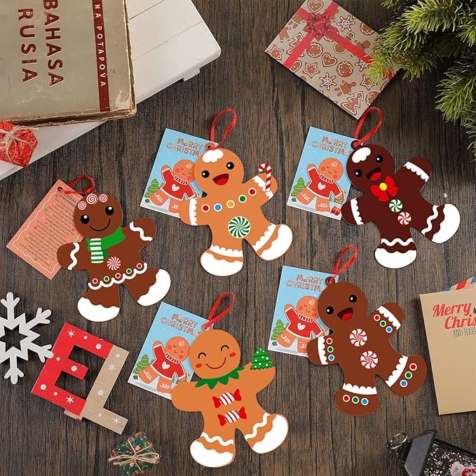 Eaasty 45 Sets Legend of The Gingerbread Craft for Kids Christmas Gingerbread Man DIY Create Your Own Gingerbread Man Ornament Self Adhesive Sticker Making Kit for Kids Christmas Home Activities
