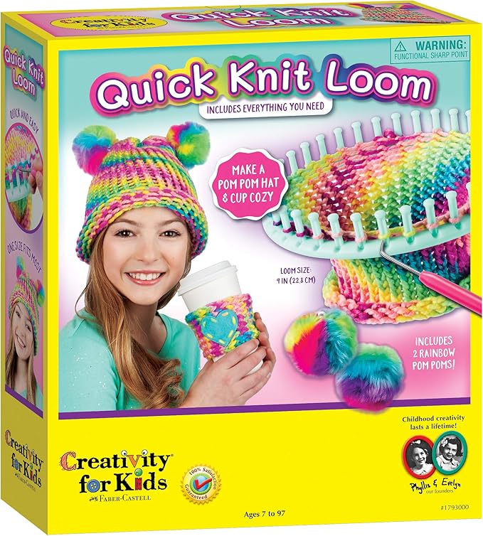 Creativity for Kids Quick Knit Loom Kit - Knitting Kit for Kids, Make Your Own Pom Pom Hat And Accessories, Knitting Loom Crafts for Kids