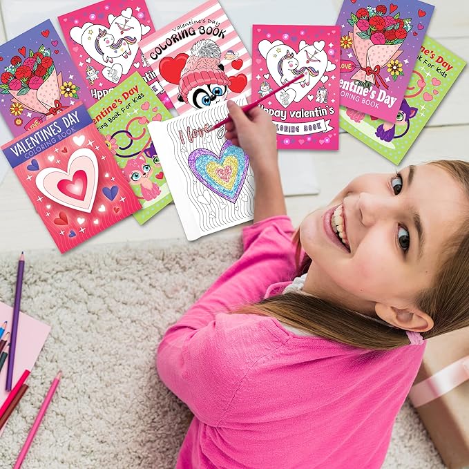 ArtCreativity 20 Packs / 5" X 7" Valentines Day Mini Coloring Books for Boys and Girls Children, 5 Designs Set for Classroom, Perfect for Creative Educational Art Home and Exchange Gifts for Toddlers