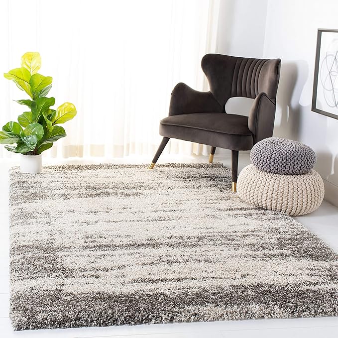 SAFAVIEH Hudson Shag Collection Area Rug - 9' x 12', Ivory & Grey, Abstract Design, Non-Shedding & Easy Care, 2-inch Thick Ideal for High Traffic Areas in Living Room, Bedroom (SGH203A)