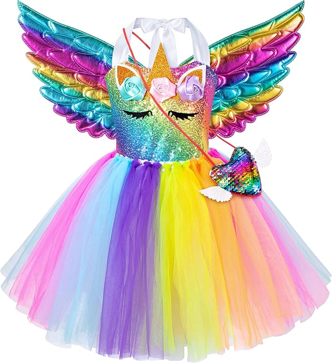 Sequin Unicorn Costume Tutu for Girls Halloween Birthday Party Dress Up with Accessories 2-9 Years