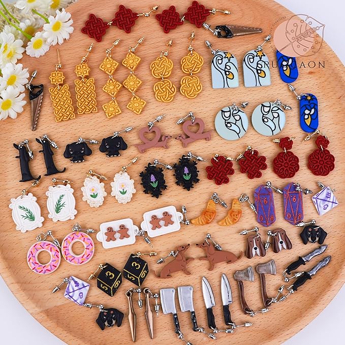 Puocaon Weave Knot Clay Cutters - 12 Pcs Clay Cutters for Polymer Clay Earrings Jewelry Making, Rattan Polymer Clay Cutters for Earrings, Boho Embossed Knot Clay Earring Cutters, Wicker Clay Cutters