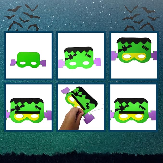 4E's Novelty Halloween Crafts for Kids - Self Adhesive Mask Foam Craft Kit School Home Group Activities Party Supplies