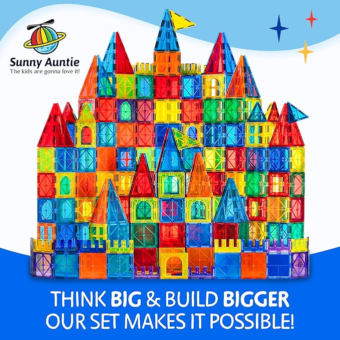 Magnetic Tiles 180 PCS+ Bonus Zippered CASE, Magnetic Tiles for Kids Toy for 3 4 5 6 7 8 Year Old Boys & Girls, Great Gift for Kids Aged 3-8 - XL Set