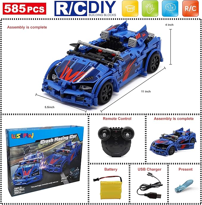 WISEPLAY Build Your Own RC Car Kit for Kids and Adults | 585pcs RC Car Kits to Build | STEM Building Toys for Boys & Girls Age 8-12 | Model Car Kits to Build for Kids 9-12 and Adults